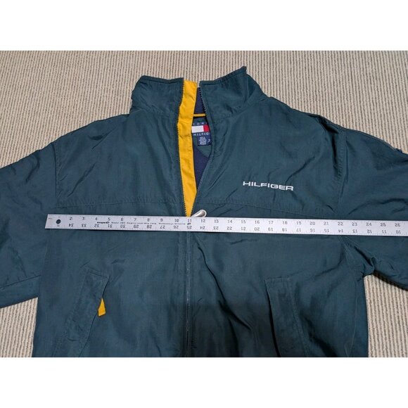 Vintage Tommy Hilfiger Windbreaker Jacket Large Green Yellow Fleece - Picture 7 of 16